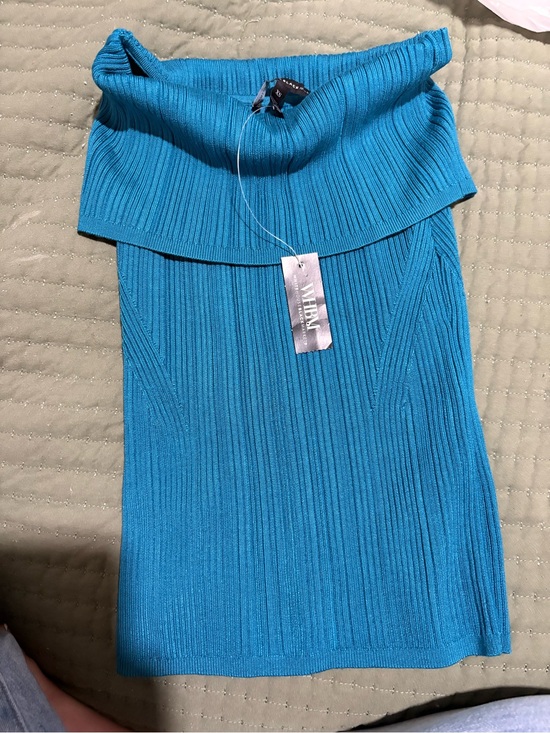 White House Black Market Tops - White House Black Market Bright Turquoise Ribbed Off-Shoulder Top